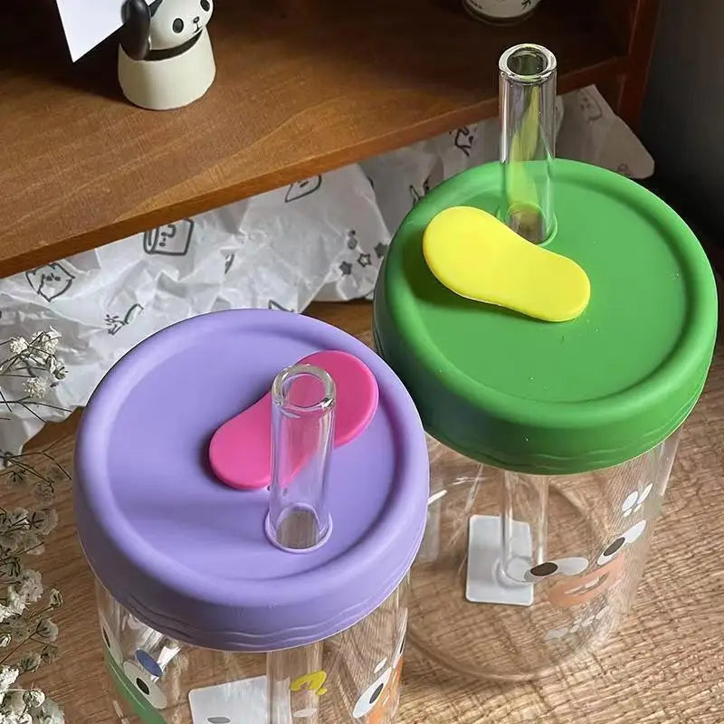 DecorBites™ Verres Kawaii avec couvercle et paille, Tasse à Bubble Tea - Vaisselle mignonne de 550 ml