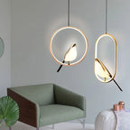 Rotatable Magpie Bird Metal Pendant Light in Gold or Silver