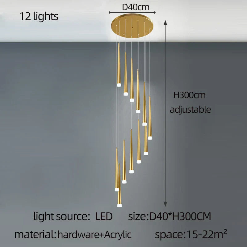 DecorBites™ Golden LED Tapered Chandelier for Modern Living Room & Kitchen Lighting