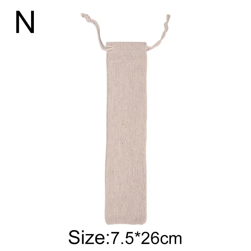 DecorBites™ Cotton Linen Cutlery Case Drawstring Bag for Travel and Home Dining