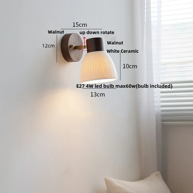 DecorBites™ LED Wall Lamp Clear Glass Walnut Wood Up Down Rotate Wall Light
