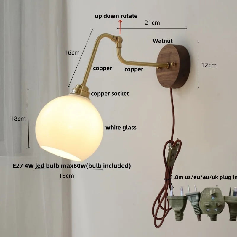 DecorBites™ Copper Glass Wall Sconce Amber LED Rotate Modern Bathroom Mirror Light