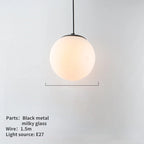 Nordic White Glass Globe Pendant Light With Iron Finish