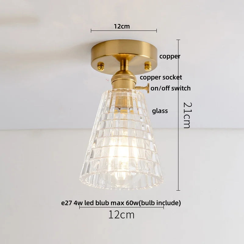 DecorBites™ Clear Glass LED Ceiling Light Fixture Modern Nordic Copper Knob Switch Lamp