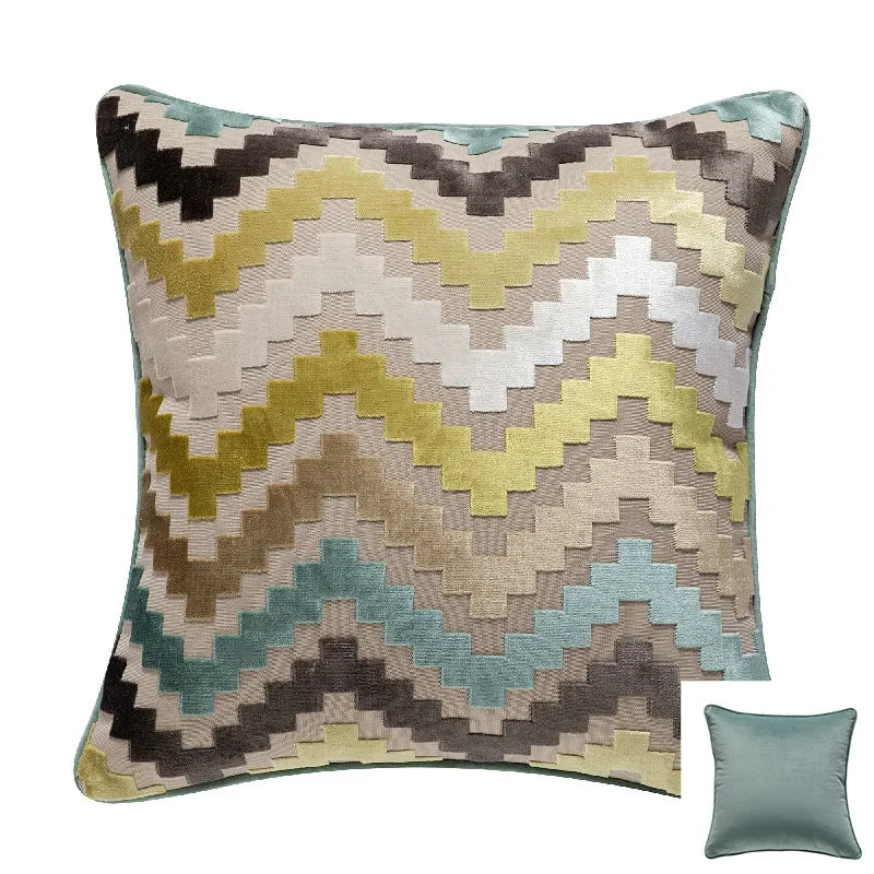 DecorBites™ Geometric Chenille Flocking Cushion Cover: Grey-Beige Home Decor Pillow Case