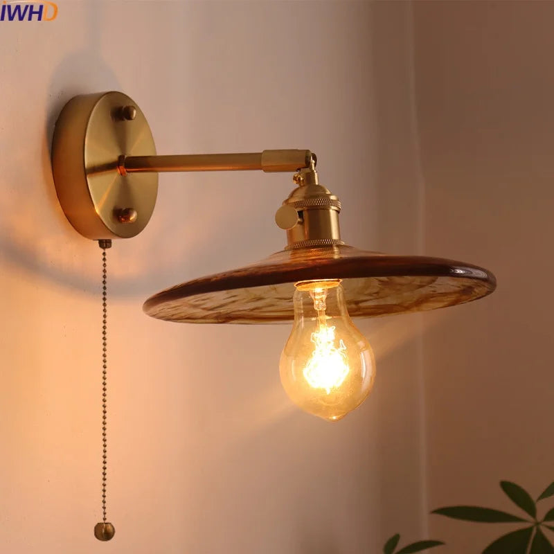 DecorBites™ مصابيح حائط LED يابانية لغرفة المعيشة والقهوة والشرفة والسلالم بتصميم نحاسي زجاجي