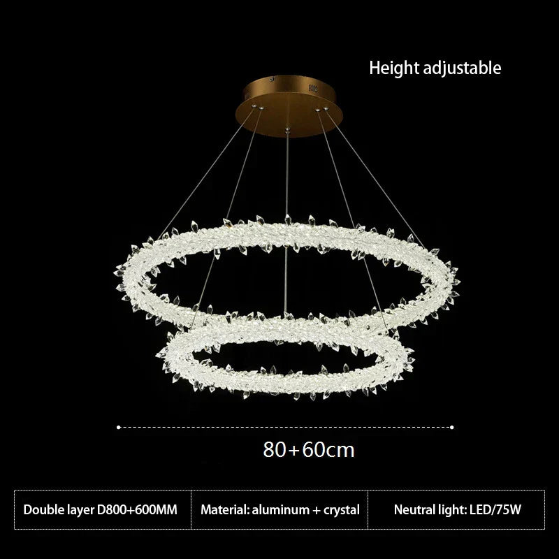 DecorBites™ Crystal Flower LED Chandelier: Modern Luxury Round Ring Pendant Light for Dining & Living Room