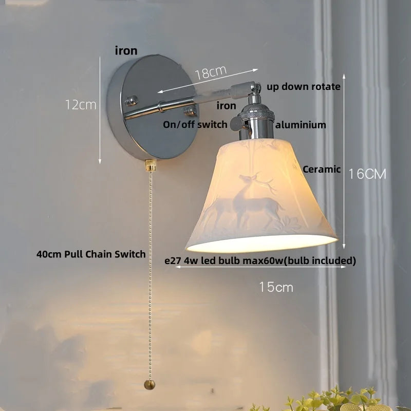 DecorBites™ Iron Ceramic LED Wall Lights | Nordic Modern Pull Chain Switch Sconce Wandlamp
