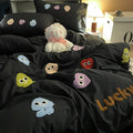 DecorBites™ Cotton Cartoon Towel Embroidery Bedding Set: Quilt Cover, Bed Sheet, Pillowcases