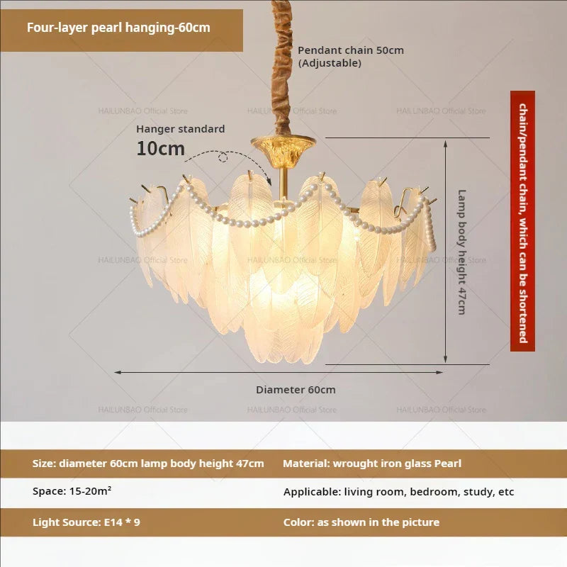 DecorBites™ Cream Wind Feather Pearl Crystal Chandelier for Luxury Living Room and Bedroom