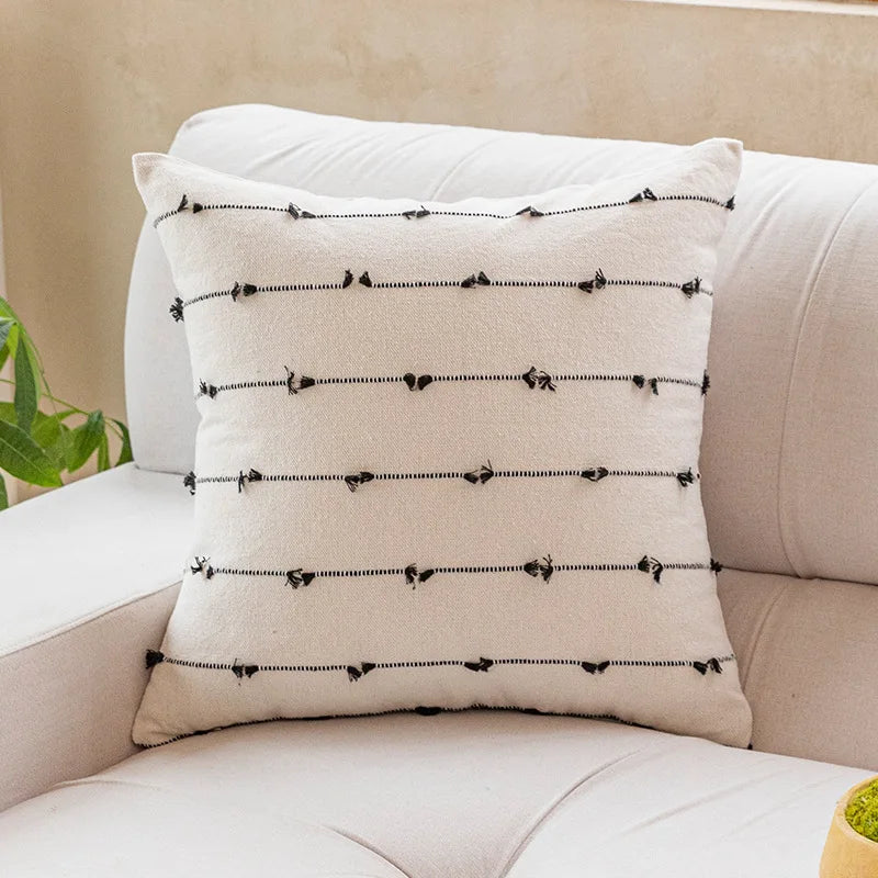 DecorBites™ Cotton Stripe Jacquard Cushion Cover Set: Blue Yellow Grey Pink Beige Black