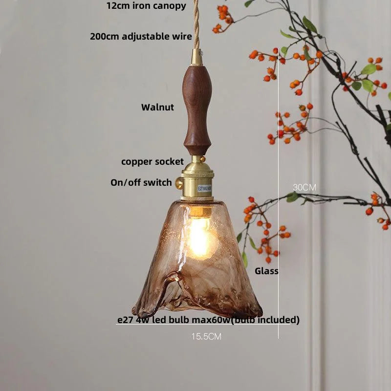 DecorBites™ Amber Glass Pendant Light Fixture with Copper Knob Switch