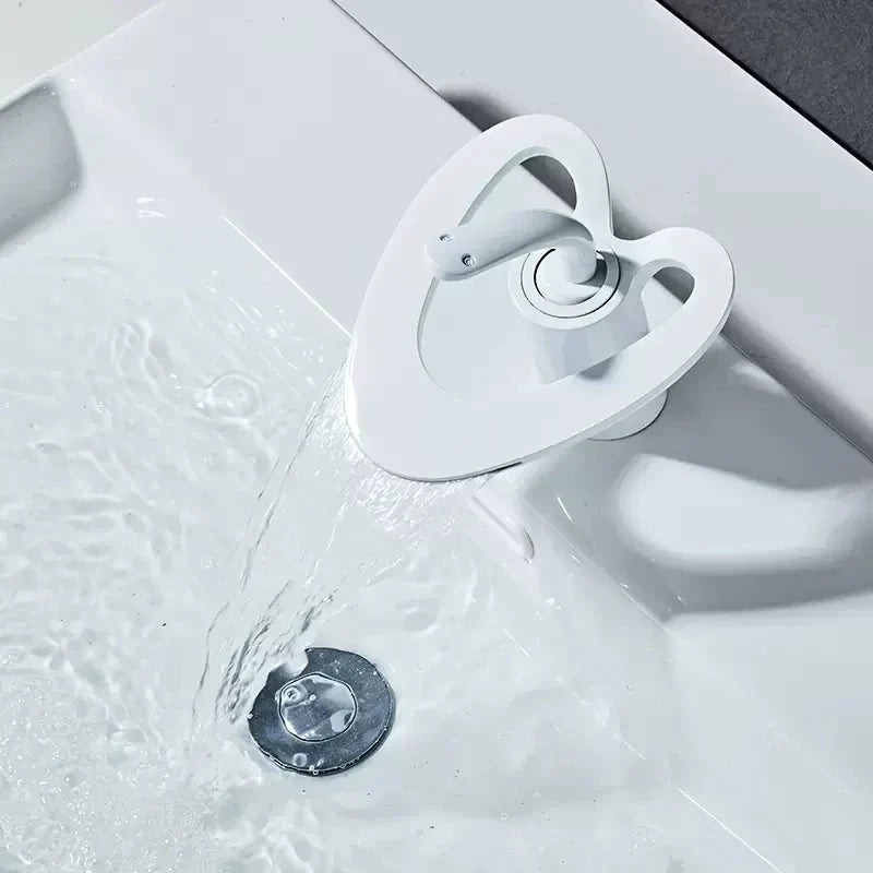 DecorBites™ Golden/White Basin Faucet: Black Brass Waterfall Sink Mixer Tap, Hot & Cold.