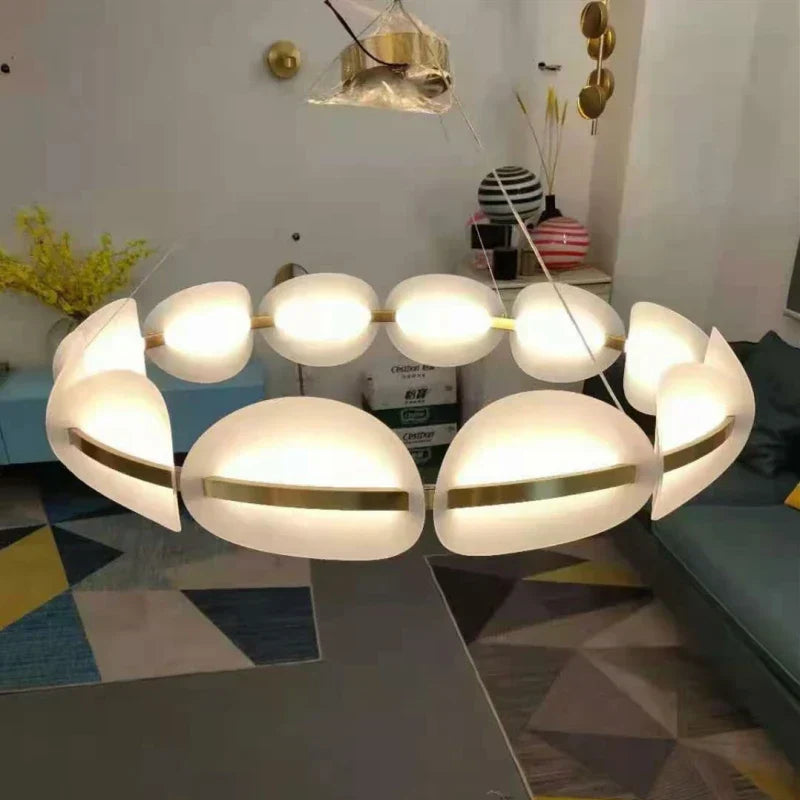 DecorBites™ Gold Ring White Acrylic Pendant Light for Parlor Dining Room
