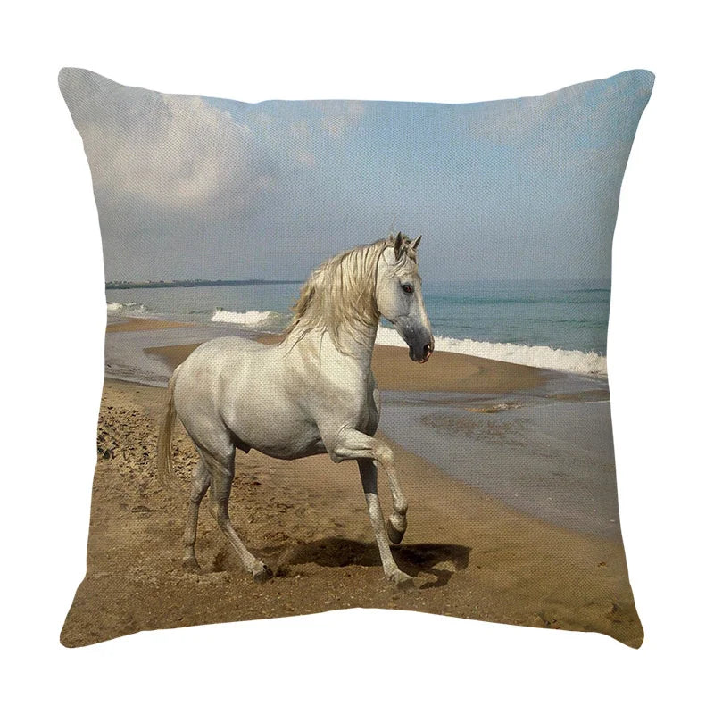 DecorBites™ Galloping Horse Pillowcase: Wild Horse Print Linen Cushion Cover for Home Decoration