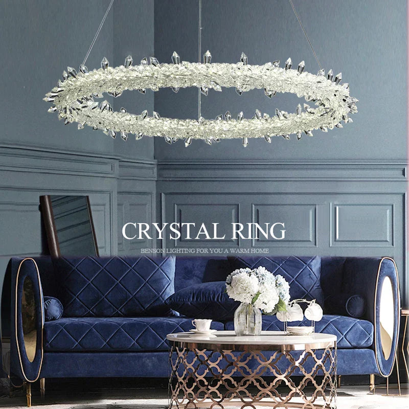 DecorBites™ Crystal Flower LED Chandelier: Modern Luxury Round Ring Pendant Light for Dining & Living Room