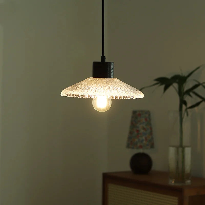 DecorBites™ مصباح معلق LED خشبي على الطراز الياباني، مصباح تعليق زجاجي شفاف قابل للتعديل