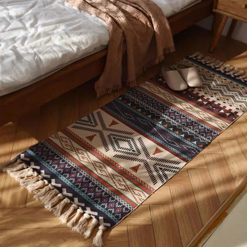 DecorBites™ Linen Plaid Cotton Weave Carpet - Bohemian Style Rug for Living Room, Bedroom, and Home Decor