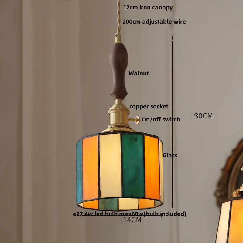 DecorBites™ Brass LED Pendant Light with Adjustable Glass & Wood Hang Lamp