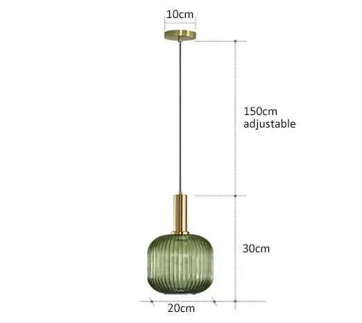 Nordic Ribbed Glass Pendant Light in Green, Grey or Amber