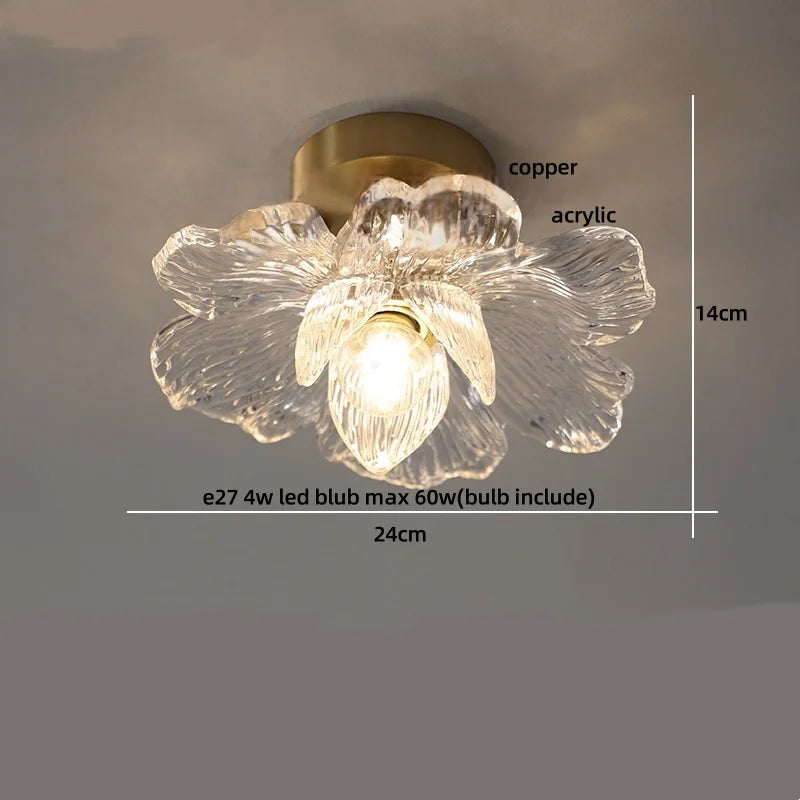 DecorBites™ Amber Ice Crack Glass Wood Ceiling Light - Nordic Modern LED Fixture