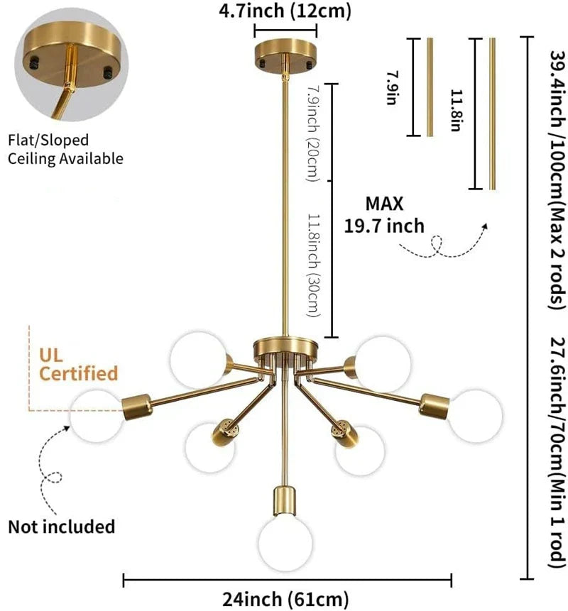 DecorBites™ 8-Head Nordic Ceiling Chandelier in Black White Gold for Modern Home Decor