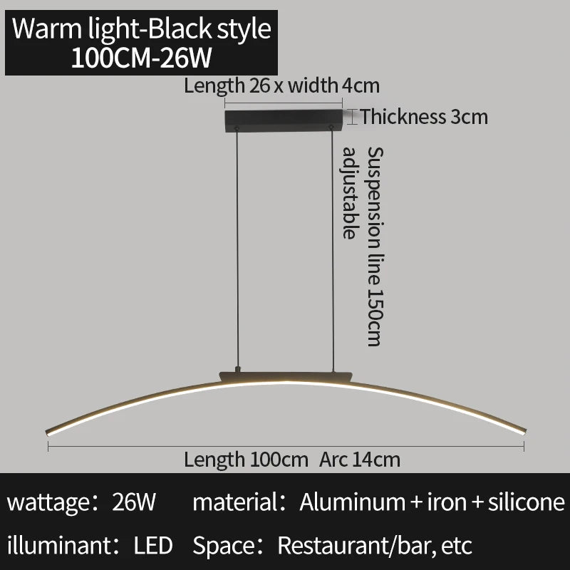 Contemporary Dining Room Pendant Light Sleek LED Arc Hanging Lamp Adjustable Brightness Energy Efficient Ideal for Kitchen Resta