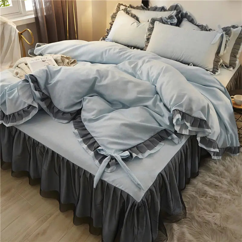 طقم غطاء سرير كوري من DecorBites™ بحواف مكشكشة - طقم فراش سادة ولطيف على البشرة