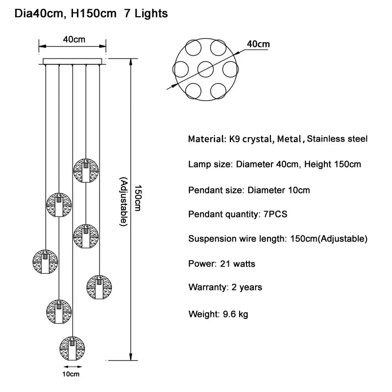 DecorBites™ Crystal Ball LED Chandelier Pendant Light for Living Room Kitchen Lighting