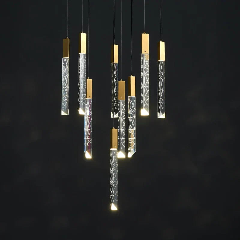 DecorBites™ ثريا ذهبية كريستال LED لغرفة المعيشة الحديثة في الدور العلوي/السلالم