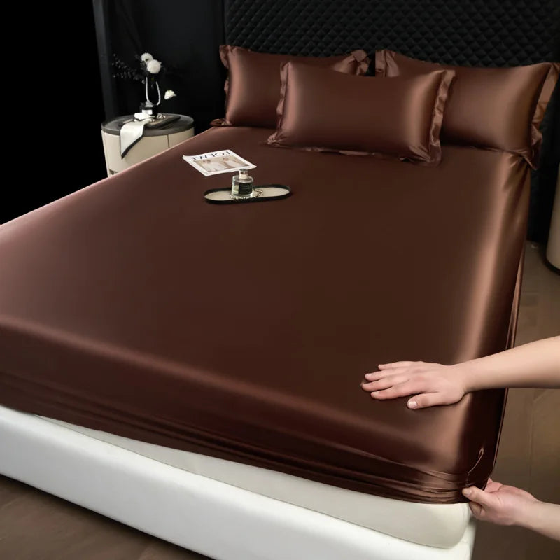 DecorBites™ 100% Mulberry Silk Fitted Sheet Set with Pillowcase - Luxury Solid Color Silk Bed Linen