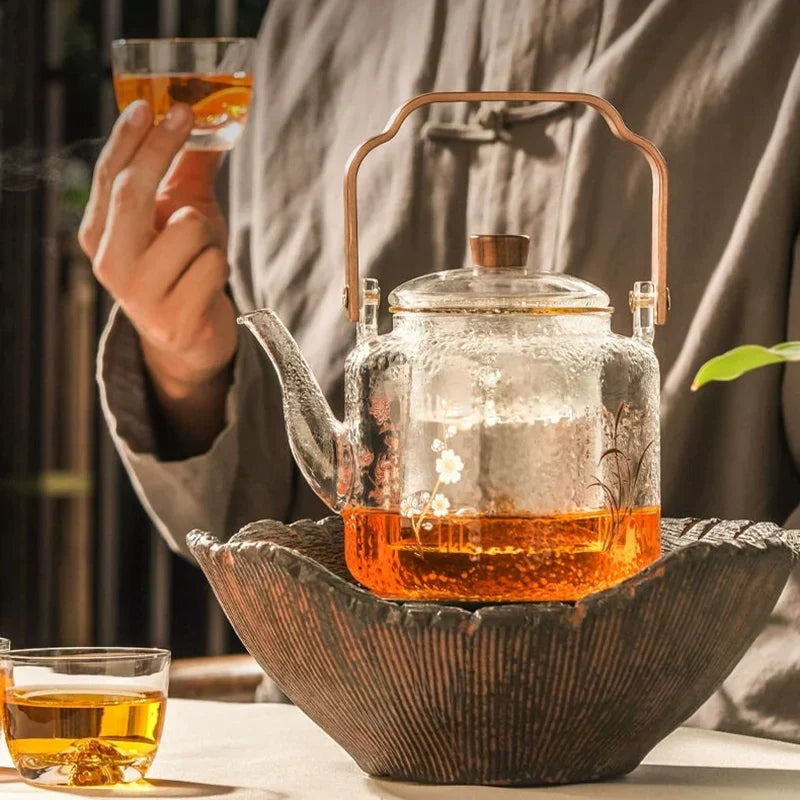 DecorBites™ 1000ml Glass Teapot for Home & Restaurant Brewing