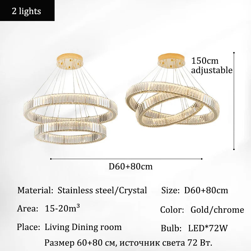 Modern Crystal Ring Pendant Chandelier In Gold Or Silver