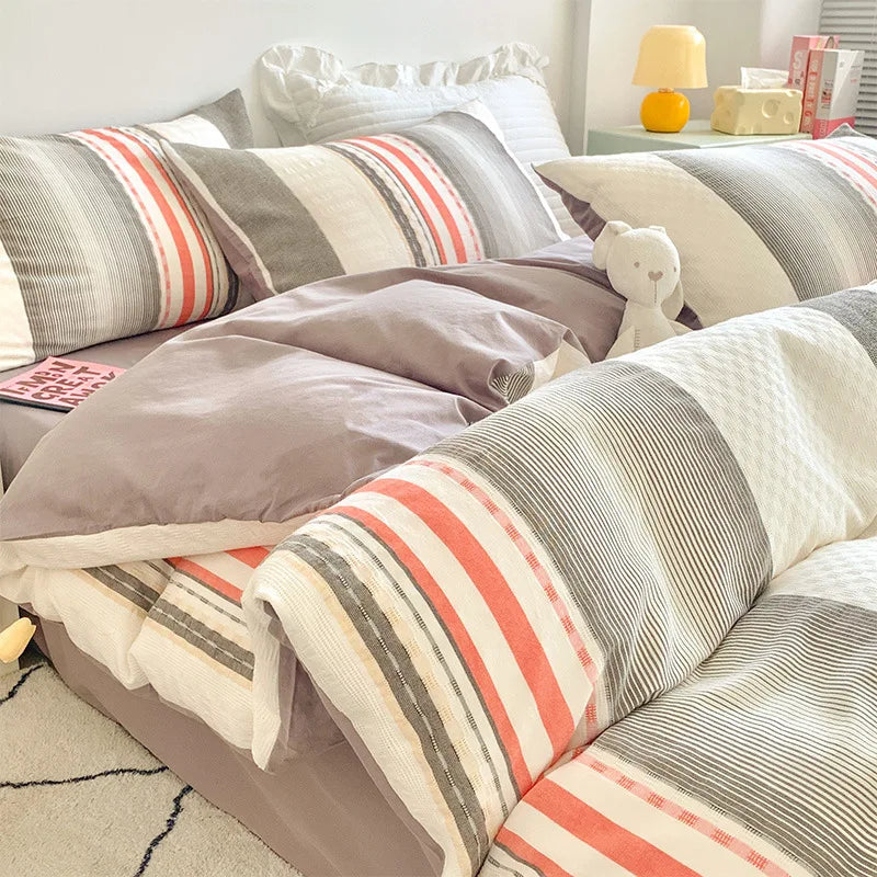 DecorBites™ Cotton Jacquard Bedding Set - Single Double Queen King Size Bedclothes