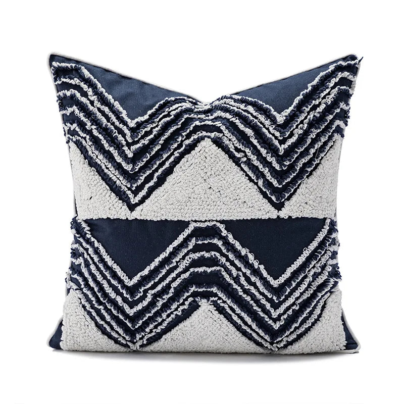 DecorBites™ Geometric Embroidered Cushion Cover with Tufted Tassels for Sofa and Bedroom