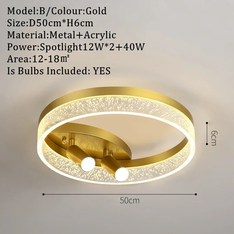 DecorBites™ مصابيح سقف LED ذهبية مع جهاز تحكم عن بعد، قابلة للتعتيم لغرفة المعيشة والمطبخ