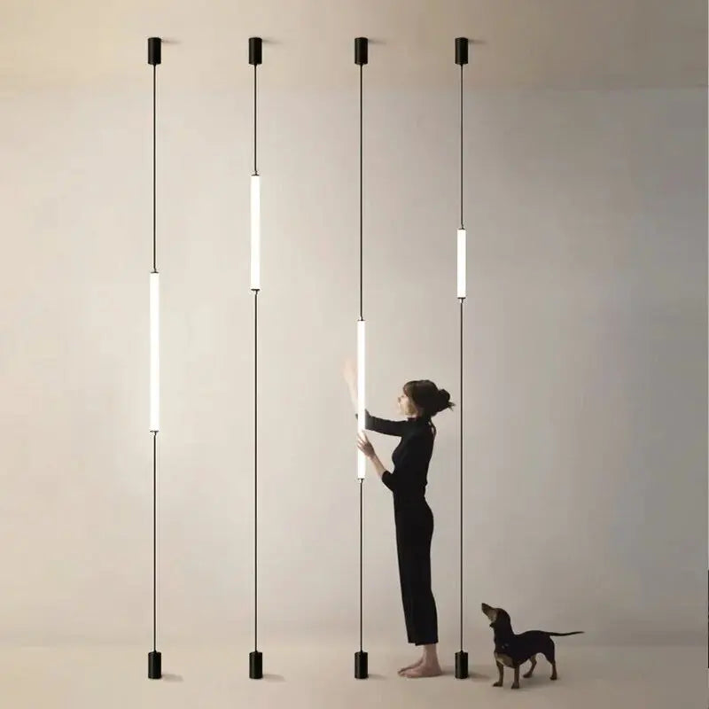 Italian Linear Black Metal & Acrylic Pendant Light
