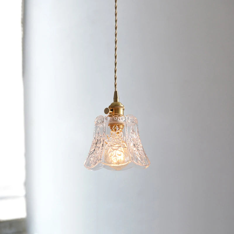 Nordic Flower Glass Pendant Light in Polished Copper