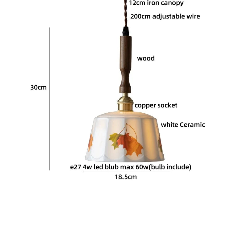 DecorBites™ Brown Wood LED Pendant Light - Nordic Modern White Ceramic Hanging Lamp