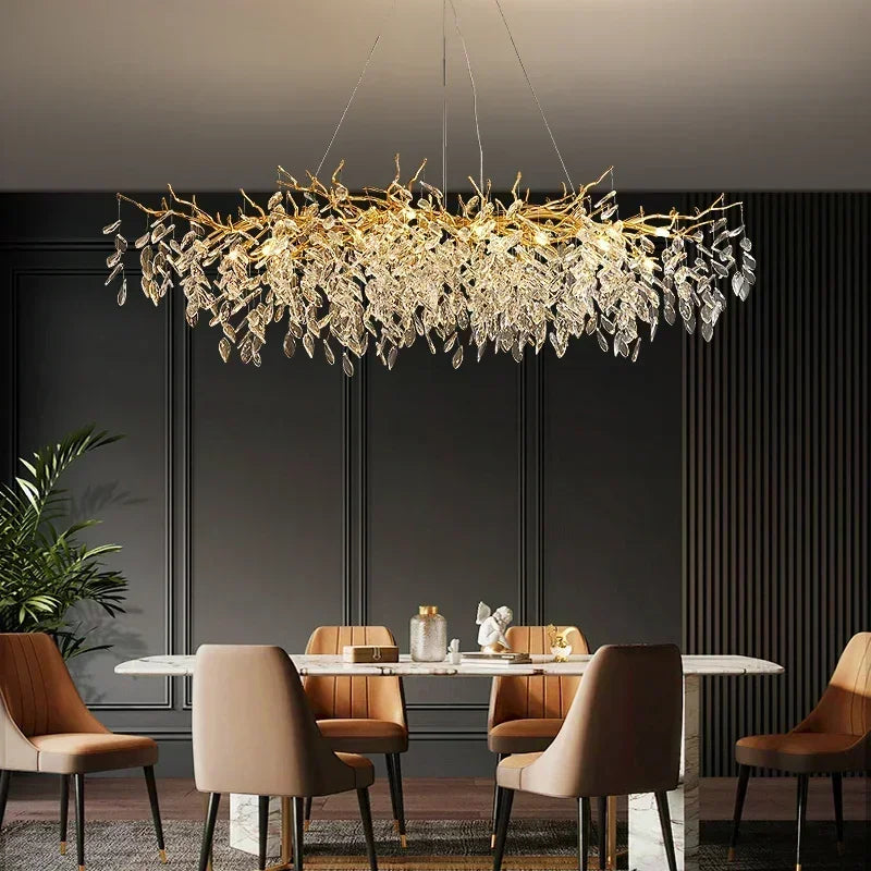 DecorBites™ Crystal LED Pendant Lights Gold Dining Room Branch Chandelier