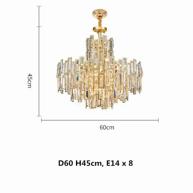 DecorBites™ Gold Steel Crystal Pendant Chandelier - Luxury LED Dining Room Hanging Lamp