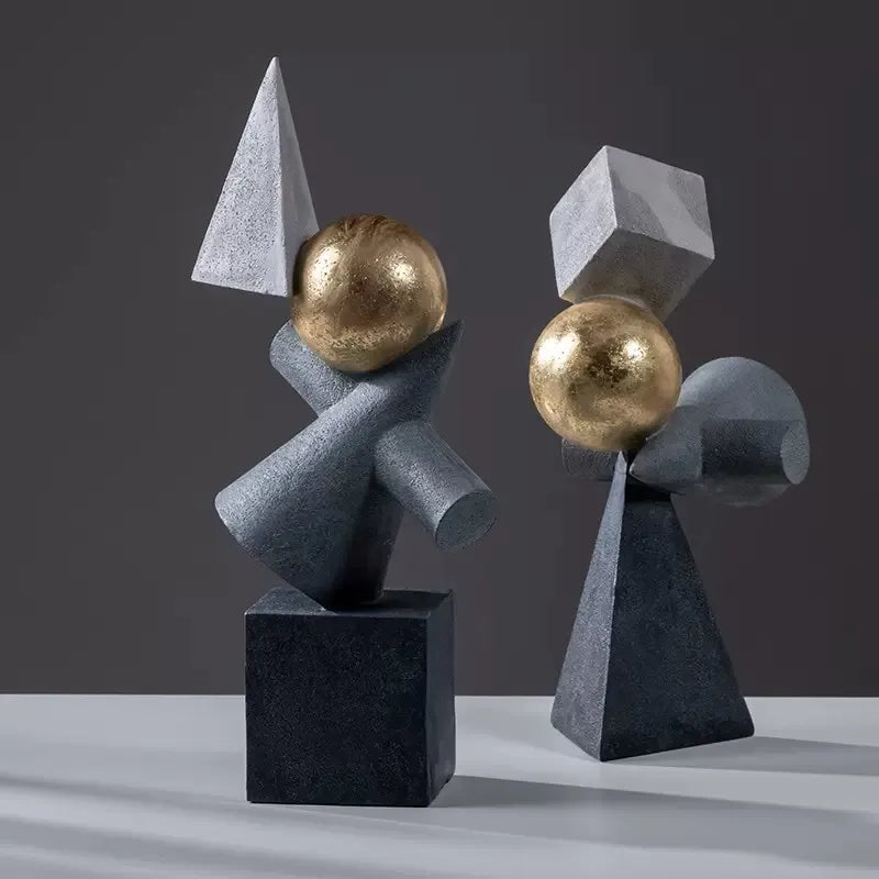 DecorBites™ منحوتة كروية ذهبية هندسية تجريدية، تماثيل مثلثة لديكور المنزل