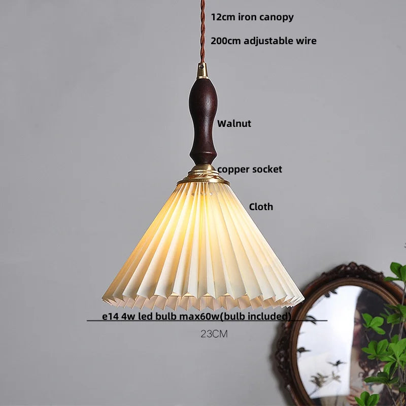 DecorBites™ LED Walnut Wood Pendant Light Japan Style Bouffant Cloth Living Room Decoration
