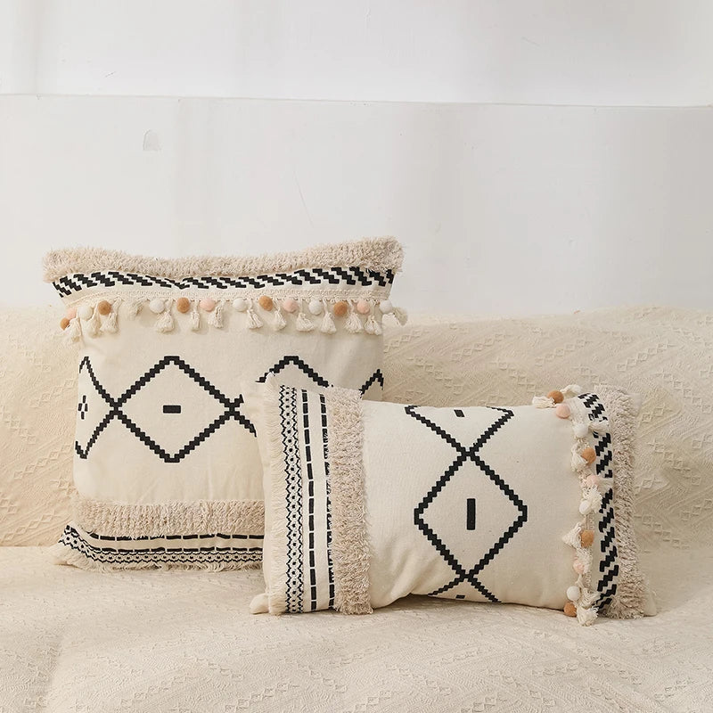 DecorBites™ Geometric Chenille Embroidered Pillow Covers Boho Moroccan Style Decor