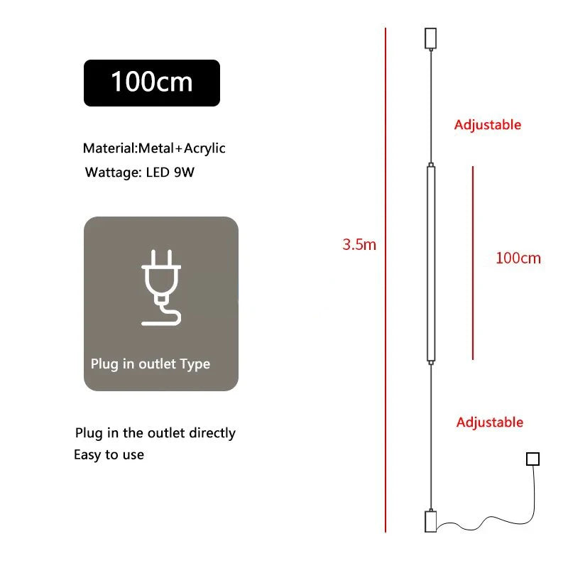 Italian Linear Black Metal & Acrylic Pendant Light