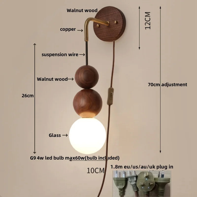 DecorBites™ LED Walnut Wood Wall Light Sconce with Adjustable Acrylic Lamparas