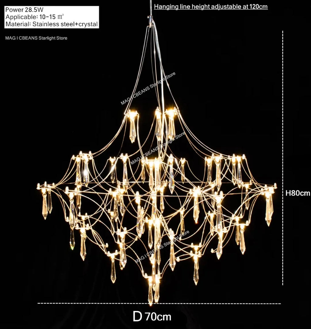 Starry Crystal Firefly Pendant Chandelier in Polished Steel