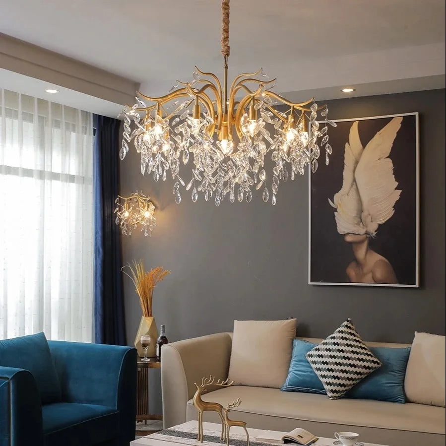 DecorBites™ Crystal Chandelier: Modern Minimalist Luxury LED Lighting for Living Room and Bedroom