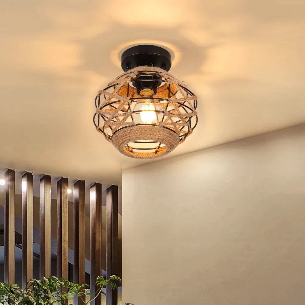 ثريا سقف بحبل القنب من DecorBites™ لغرفة النوم وغرفة المعيشة والمطبخ LED