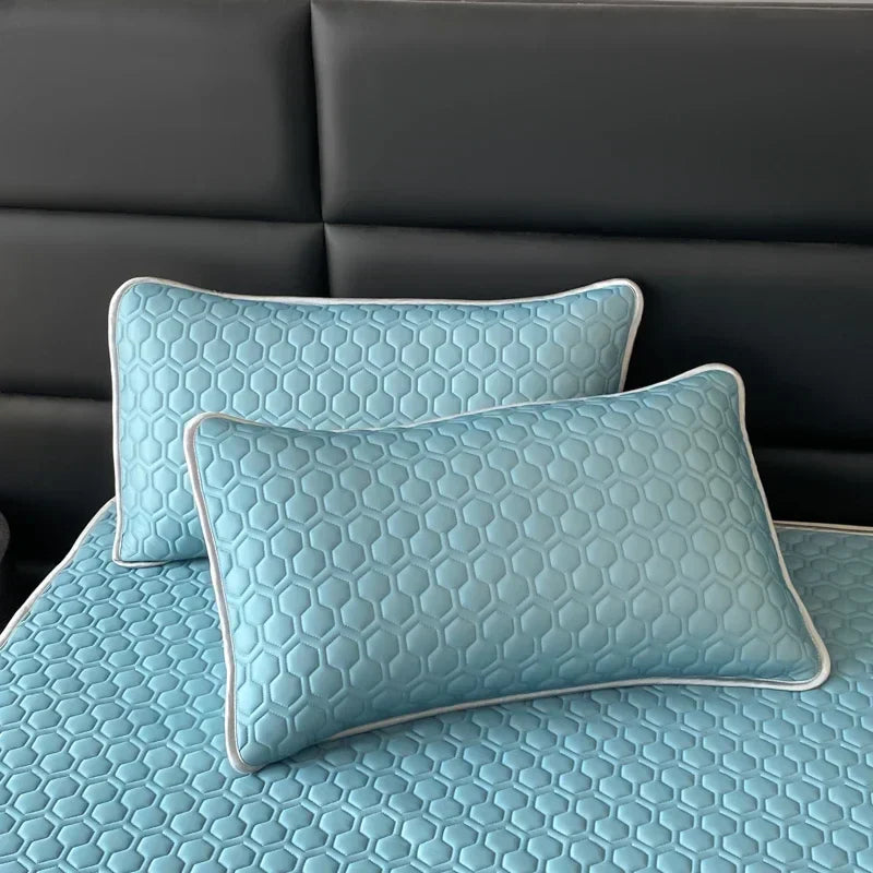 DecorBites™ 4mm Latex Filled Bed Mat & Pillowcase Set - Cooling Ice Silk Sleep Mats